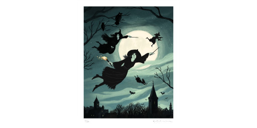 'SIGNED' Print of Guernsey Witches flying home after Le Sabbat