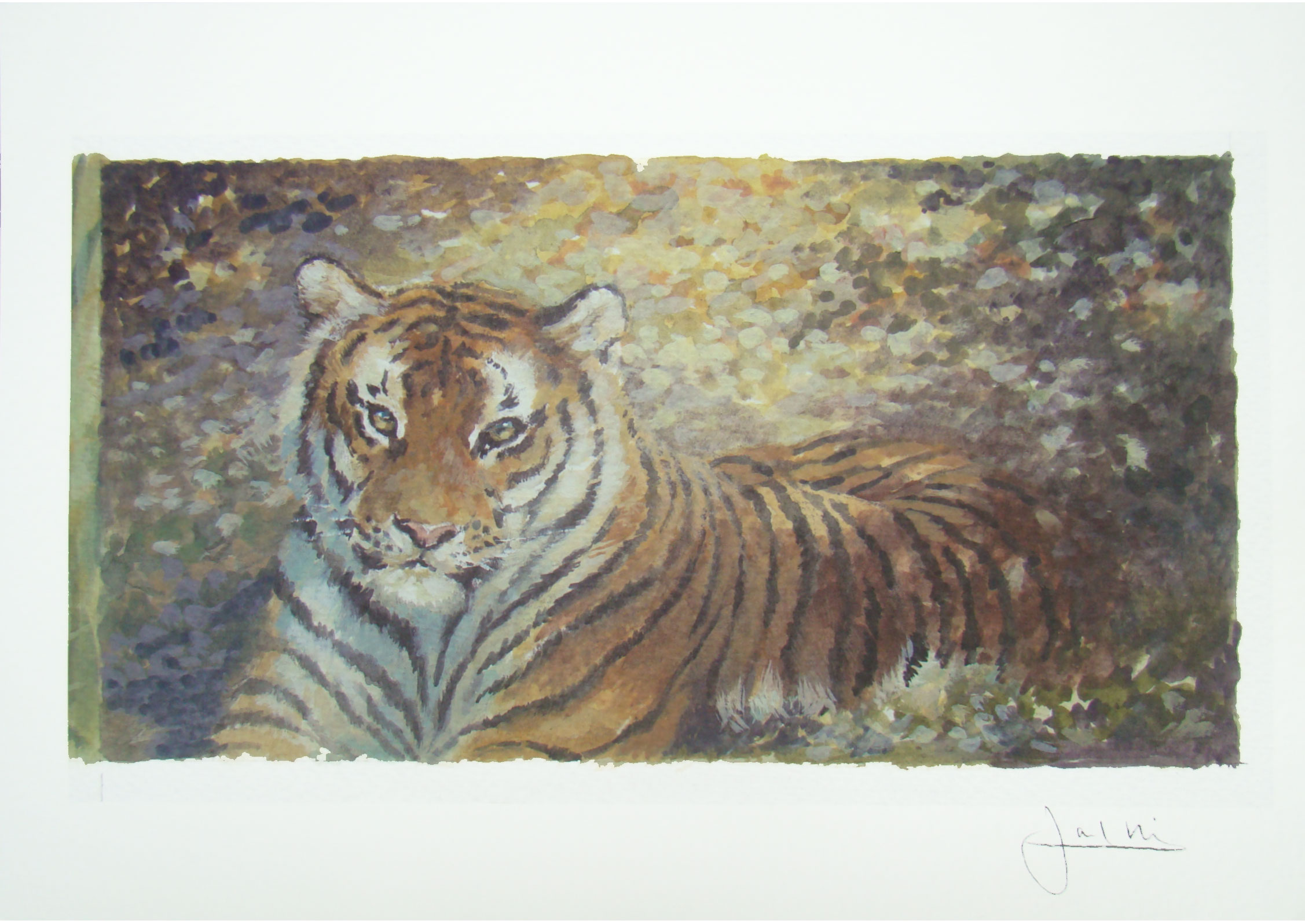 Joel Kirk Print - Bengal Tiger in brown leaves